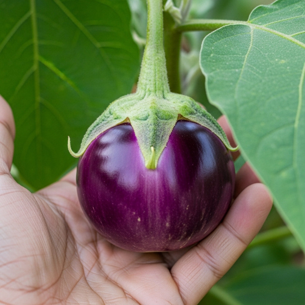 Brinjal Purple Round Seeds – F1 Hybrid