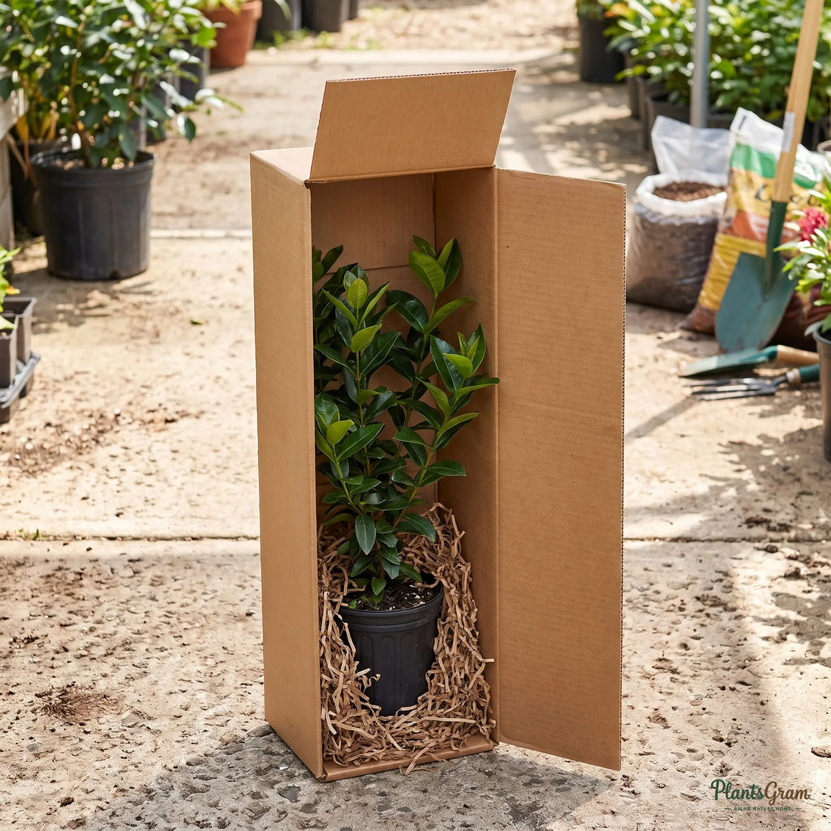 Ixora plant packed in a PlantsGram shipping box