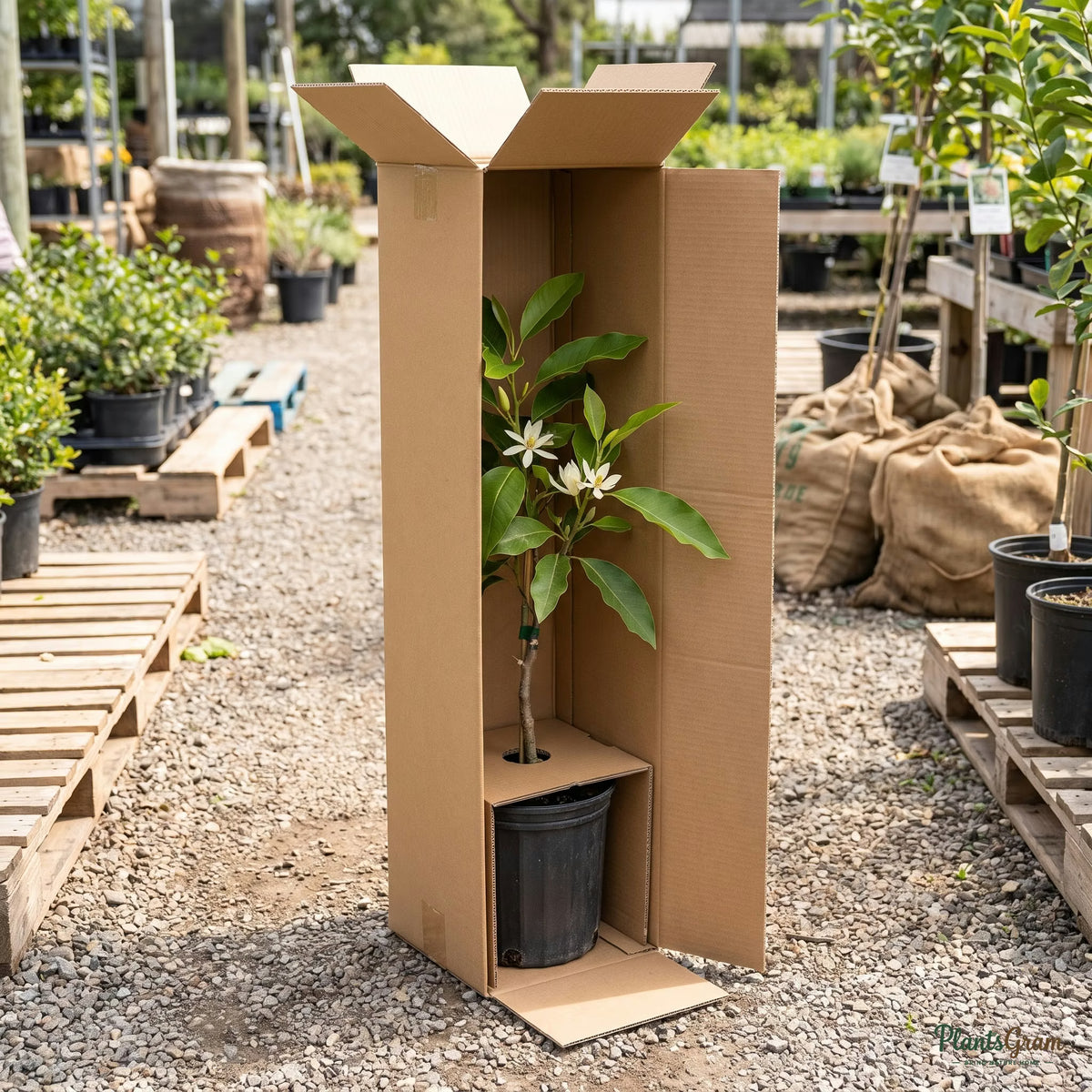 White Champaca plant packed for shipping