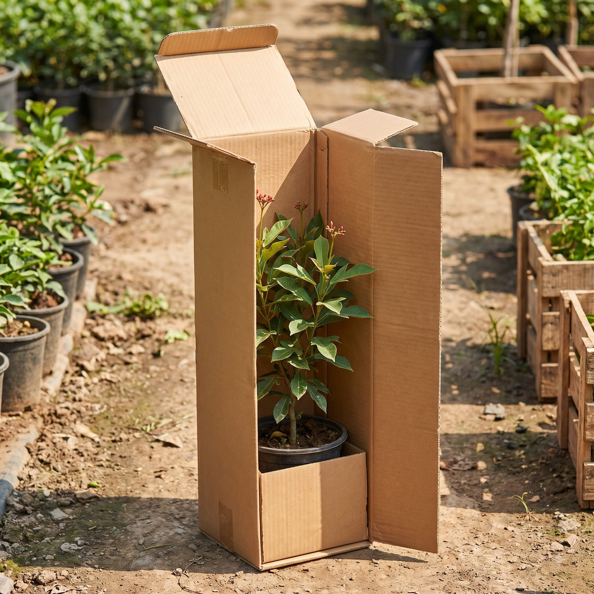 Jatropha Red plant packed inside a shipping box