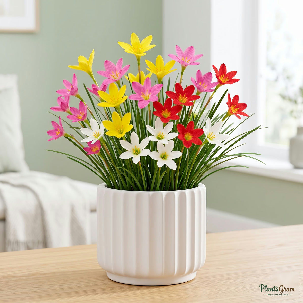 Rain Lily plant in bloom, potted