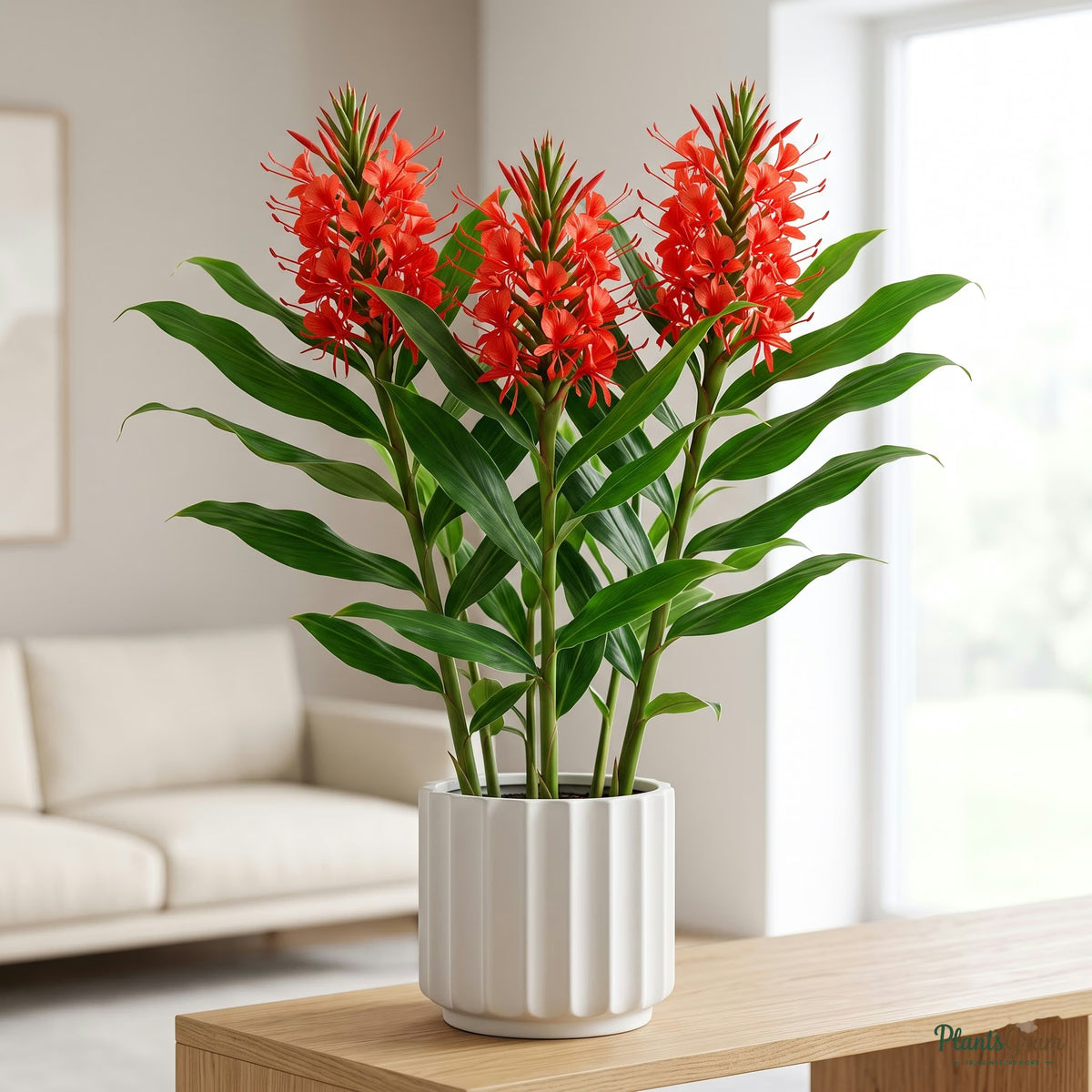 Red Butterfly Ginger Lily plant in bloom