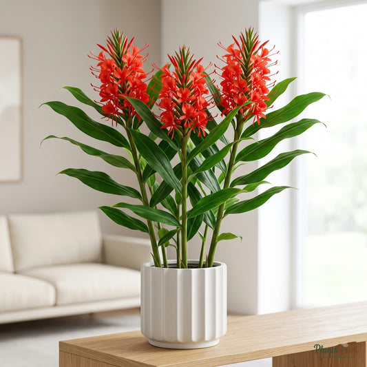 Red Butterfly Ginger Lily plant in bloom