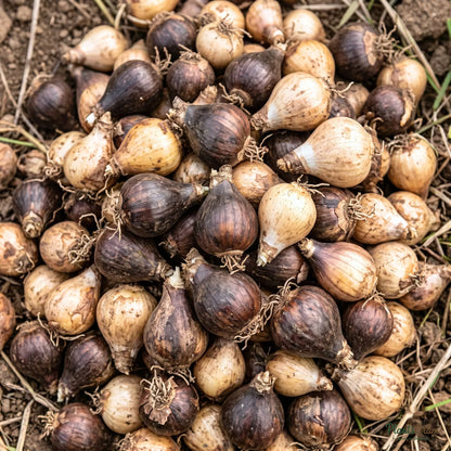 Nerine Lily flower bulbs (dormant corms) ready for planting
