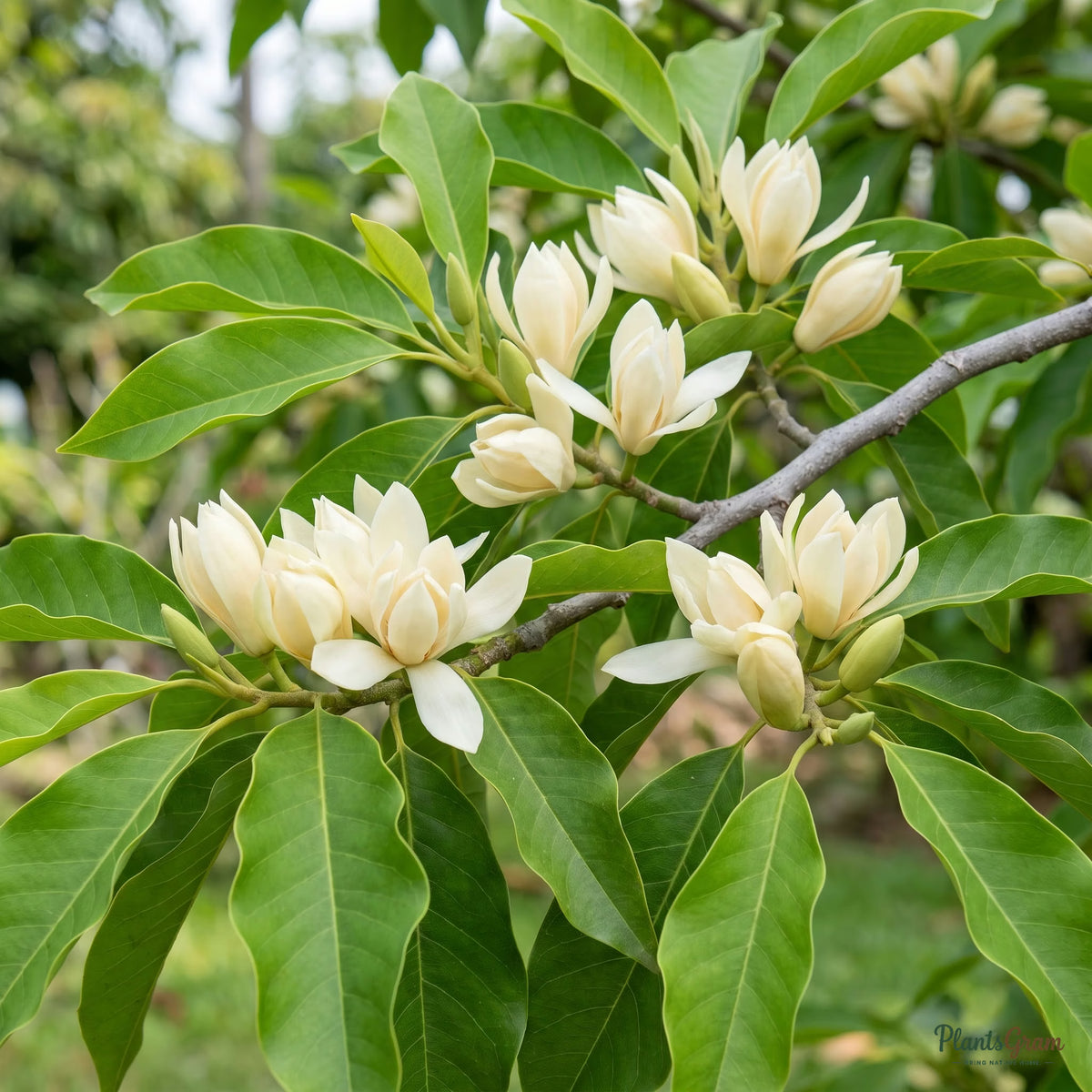 White Champaca (Magnolia alba) fragrant white flowers blooming